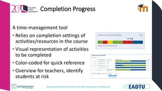 Assessing Students and Tutors with Learning Analytics Dashboards
Completion Progress
A time-management tool
• Relies on co...