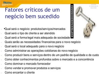11
Fatores críticos de um
negócio bem sucedido
•
 