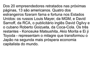 Empreendedorismo O conceito &quot;empreendedorismo&quot; foi utilizado pelo economista  Joseph Schumpeter  em 1950 como sendo uma pessoa com criatividade e capaz de fazer sucesso com inovações. Mais tarde, em 1967 com  Kenneth E. Knight  e em 1970 com  Peter Drucker  foi introduzido o conceito de risco, uma pessoa empreendedora precisa arriscar em algum negócio. E em 1985 com  Gifford Pinchot  foi introduzido o conceito de Intra-empreendedor, uma pessoa empreendedora mas dentro de uma organização. 
