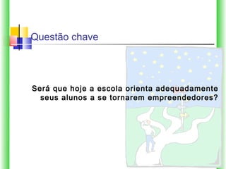 Questão chave




Será que hoje a escola orienta adequadamente
  seus alunos a se tornarem empreendedores?
 