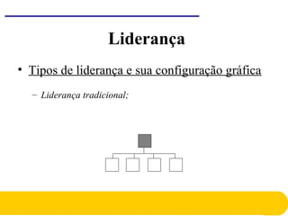 • Tipos de liderança e sua configuração gráfica
– Liderança tradicional;
Liderança
 
