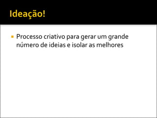 Processo criativo para gerar um grande número de ideias e isolar as melhores  