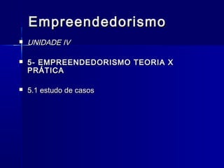 Empreendedorismo


UNIDADE IV



5- EMPREENDEDORISMO TEORIA X
PRÁTICA



5.1 estudo de casos

 
