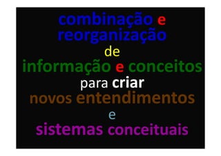 combinação e
    reorganização
          de
informação e conceitos
       para criar
novos entendimentos
           e
 sistemas conceituais
 