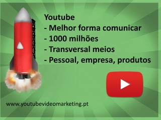 Workshop Marketing Digital | Vasco Marques vascomarques.com
Youtube
- Melhor forma comunicar
- 1000 milhões
- Transversal meios
- Pessoal, empresa, produtos
www.youtubevideomarketing.pt
 