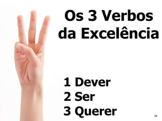 Os 3 Verbos
da Excelência
1 Dever
2 Ser
3 Querer 26
 