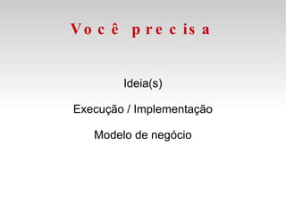 Você precisa Ideia(s) Execução / Implementação Modelo de negócio 