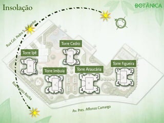 Insolação
Torre Ipê
Torre Cedro
Torre Imbuia Torre Araucária
Torre Figueira
1 2
34
1 2
34
1 2
34
1 2
4 3
1 2
34
 
