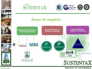 Áreas de negócio Sustentabilidade de  Produtos e Serviços Sustentabilidade Urbana e  de Empreendimentos Sustentabilidade  Pública e Corporativa 