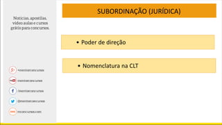 SUBORDINAÇÃO (JURÍDICA)
• Nomenclatura na CLT
• Poder de direção
 