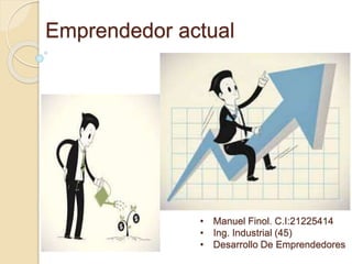 Emprendedor actual
• Manuel Finol. C.I:21225414
• Ing. Industrial (45)
• Desarrollo De Emprendedores
 