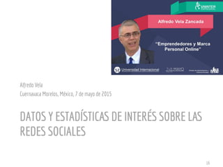 DATOS Y ESTADÍSTICAS DE INTERÉS SOBRE LAS
REDES SOCIALES
Alfredo Vela
Cuernavaca Morelos, México, 7 de mayo de 2015
16
 