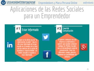 @alfredovelaEmprendedores y Marca Personal Online
Aplicaciones de las Redes Sociales
para un Emprendedor
29
 