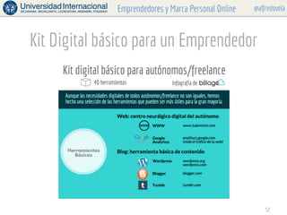 @alfredovelaEmprendedores y Marca Personal Online
Kit Digital básico para un Emprendedor
52
 