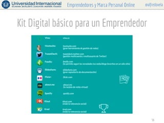 @alfredovelaEmprendedores y Marca Personal Online
Kit Digital básico para un Emprendedor
56
 