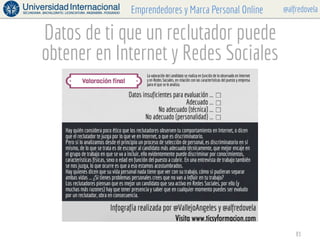 @alfredovelaEmprendedores y Marca Personal Online
Datos de ti que un reclutador puede
obtener en Internet y Redes Sociales...