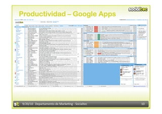 Productividad – Google Apps




9/20/10  Departamento de Marke3ng ‐ Socialtec    10 
 