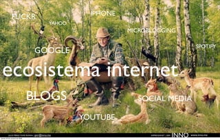 FLICKR                                   IPHONE
                                             YAHOO
                                                                MICROBLOGGING

                                                                                                     SPOTIFY
                                GOOGLE

 ecosistema internet
                               BLOGS                              SOCIAL MEDIA

                                                     YOUTUBE

          JULIO PÉREZ-TOMÉ ROMÁN | jptr@inno.me
jueves 29 de octubre de 2009
                                                                      EMPRENDENET | 2009
                                                                                           INNO   www.inno.me
 