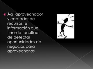 Ágil aprovechador y captador de recursos e información que tiene la facultad de detectar oportunidades de negocios para aprovecharlas