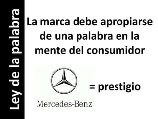 La marca debe apropiarsede una palabra en lamente del consumidorLey de la palabra= prestigio
