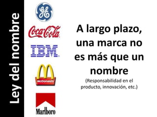 A largo plazo,una marca noes más que un nombre(Responsabilidad en el producto, innovación, etc.)Ley del nombre