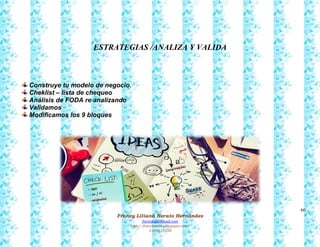 60
Francy Liliana Norato Hernández
fnorato@hotmail.com
http://francinorato.blogspot.com/
3184134228
ESTRATEGIAS /ANALIZA Y VALIDA
Construye tu modelo de negocio.
Cheklist – lista de chequeo
Análisis de FODA re analizando
Validamos
Modificamos los 9 bloques
 