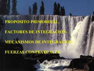 PROPOSITO PRIMORDIAL.
FACTORES DE INTEGRACION.
MECANISMOS DE INTEGRACION.
FUERZAS CONTEXTUALES.
 