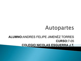 ALUMNO:ANDRES FELIPE JIMENÉZ TORRES
CURSO:7-05
COLEGIO NICOLAS ESGUERRA J.T.

 