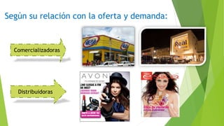 Según su relación con la oferta y demanda: 
Comercializadoras 
Distribuidoras 
 