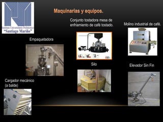 Conjunto tostadora mesa de
enfriamiento de café tostado. Molino industrial de café.
Empaquetadora
Silo
Cargador mecánico
(a balde)
Elevador Sin Fin
 