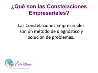 ¿Qué son las Constelaciones
Empresariales?
www.escueladevidaplena.com
Las Constelaciones Empresariales
son un método de diagnóstico y
solución de problemas.
 