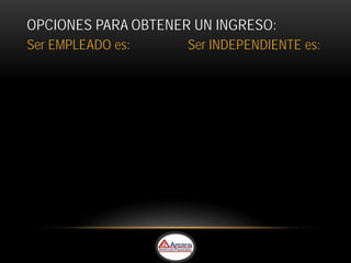 OPCIONES PARA OBTENER UN INGRESO:
Ser EMPLEADO es:     Ser INDEPENDIENTE es:
 