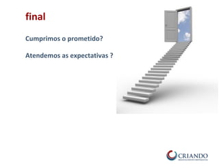 final
Cumprimos o prometido?
Atendemos as expectativas ?
 