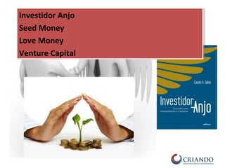 Investidor Anjo
Seed Money
Love Money
Venture Capital
Investidor Anjo
Seed Money
Love Money
Venture Capital
 