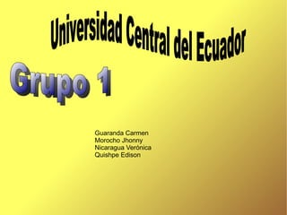 Guaranda Carmen Morocho Jhonny Nicaragua Verónica Quishpe Edison Universidad Central del Ecuador Grupo 1 