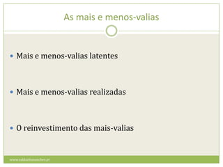 O IVAAlienação de bens e prestação de serviçosO sujeito passivo do IVAO direito à dedução do IVA suportadowww.saldanhasanches.pt