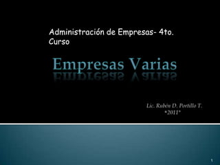 Administración de Empresas- 4to. Curso Lic. Rubén D. Portillo T.                *2011* 1 Empresas Varias 