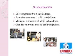 Su clasificación 
 Microempresas: 0 a 5 trabajadores. 
 Pequeñas empresas: 5 a 50 trabajadores. 
 Medianas empresas: 50 a 250 trabajadores. 
 Grandes empresas: mas de 250 trabajadores 
 
