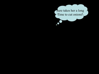 QuickTime™ and a
decompressor
are needed to see this picture.
QuickTime™ and a
decompressor
are needed to see this picture.
Sure takes her a long
Time to cut onions!
 