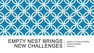 EMPTY NEST BRINGS
NEW CHALLENGES
Based on Christine Whitfield
By Kelly Whitfield
Research
 