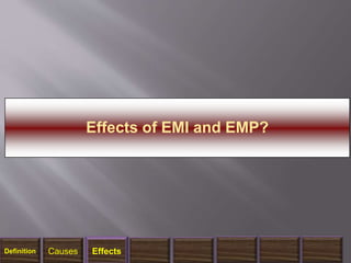 1/14/2018 14
Effects of EMI and EMP?
Definition Causes Effects
 