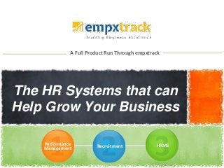 A Full Product Run Through empxtrack
The HR Systems that can
Help Grow Your Business
Performance
Management
Recruitment HRMS
 