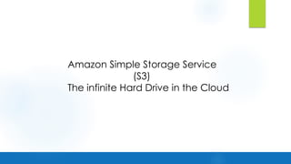 Amazon Simple Storage Service
(S3)
The infinite Hard Drive in the Cloud
 