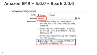 6
Amazon EMR – 5.0.0 – Spark 2.0.0
 