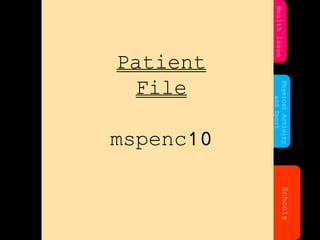 Patient File
11516236
HealthIssue
PhysicalActivity
andSport
Schools
Patient
File
mspenc10
 