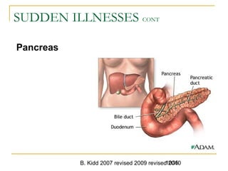 B. Kidd 2007 revised 2009 revised 20101036
SUDDEN ILLNESSES CONT
Pancreas
 