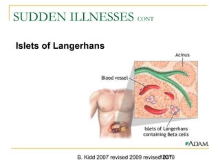 B. Kidd 2007 revised 2009 revised 20101037
SUDDEN ILLNESSES CONT
Islets of Langerhans
 