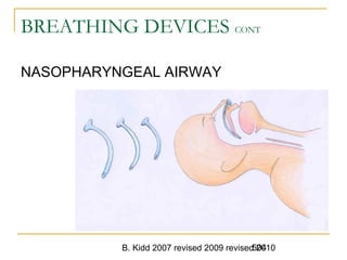 B. Kidd 2007 revised 2009 revised 2010504
BREATHING DEVICES CONT
NASOPHARYNGEAL AIRWAY
 