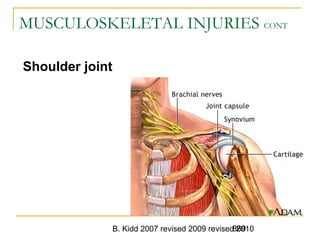 B. Kidd 2007 revised 2009 revised 2010869
MUSCULOSKELETAL INJURIES CONT
Shoulder joint
 