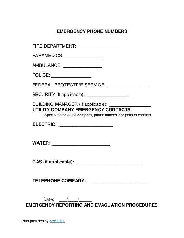 sample emergency action plans